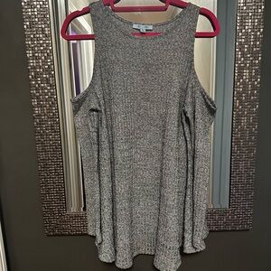 She + Sky Metallic Knit Cold Shoulder Top Large